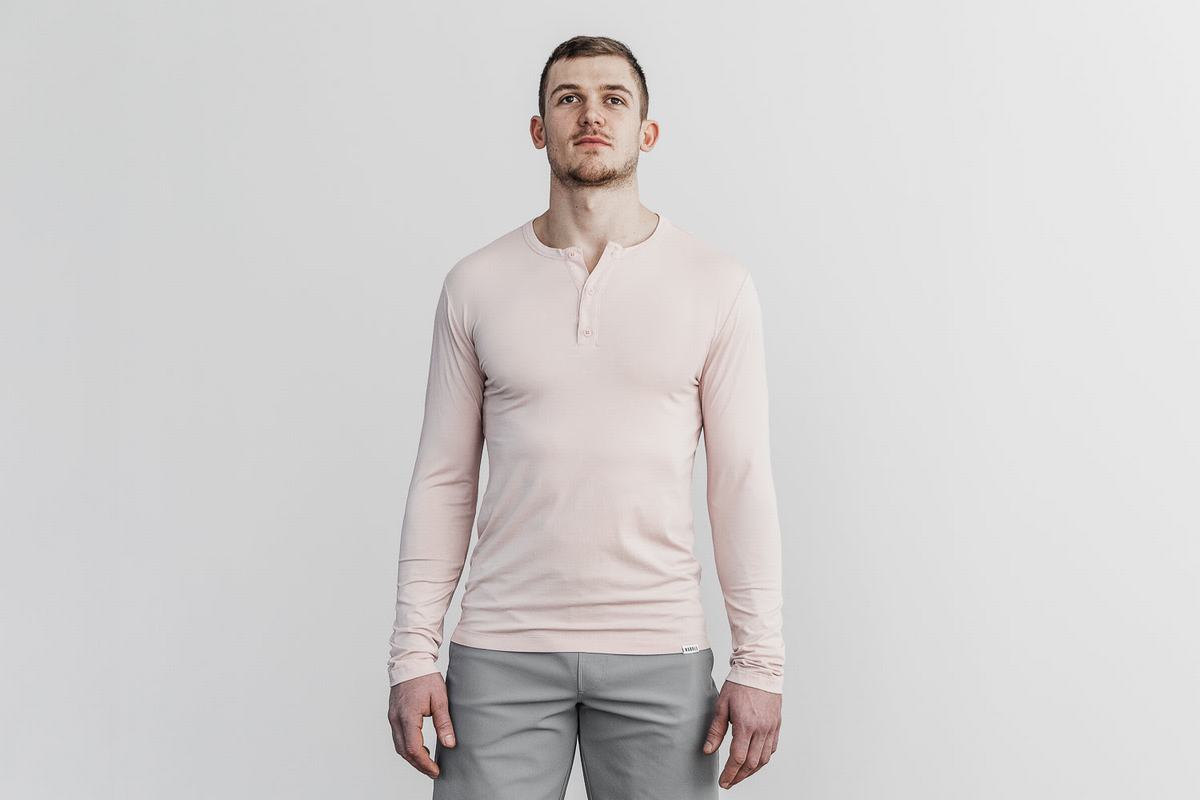 Nobull Lightweight Henley Men\'s Long Sleeves Rose | Australia (XW5329)